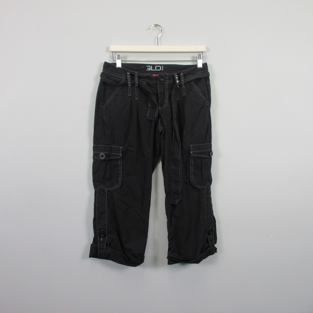 GLO Jeans Capri Cargo Pants Juniors 7 Black Y2K Low Rise Baggy Crop Skater 408